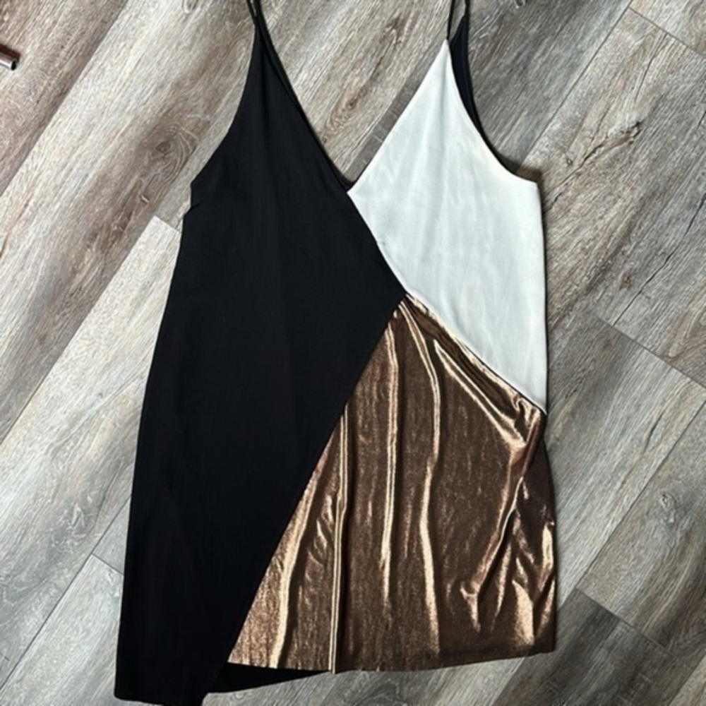 Zara Collection dress black ivory and copper spag strap party size Large